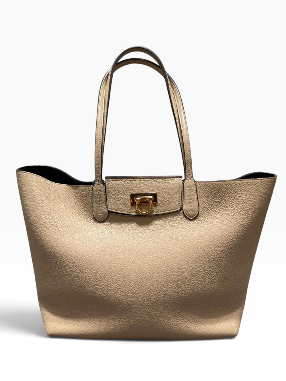 Salvatore Ferragamo Pebbled Leather Tote in Light Taupe Rank A